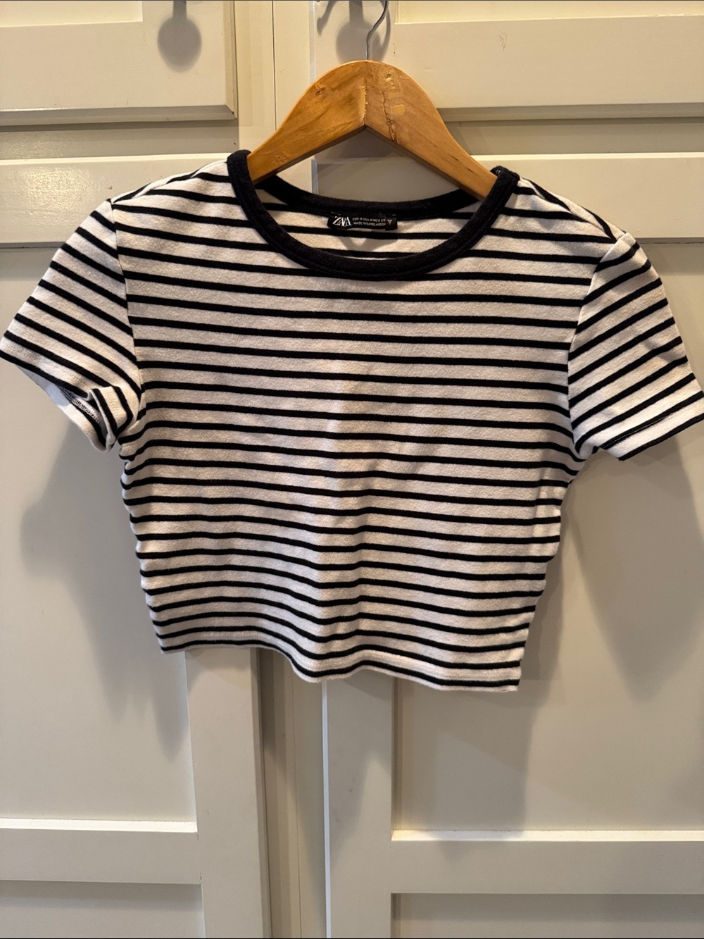 Zara Black & White Striped Crop Top Tee